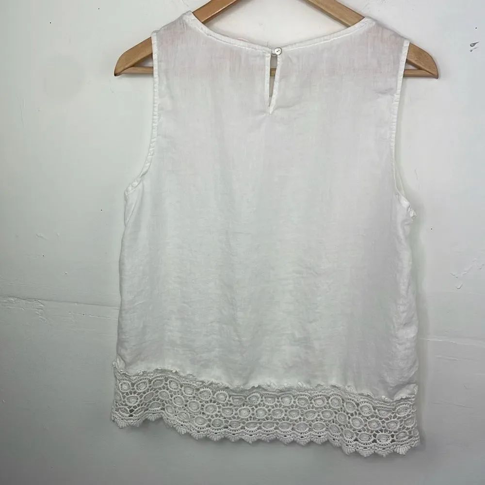 Marina Luna Linen White Crochet Trim Sleeveless Top size Medium - Picture 6 of 13